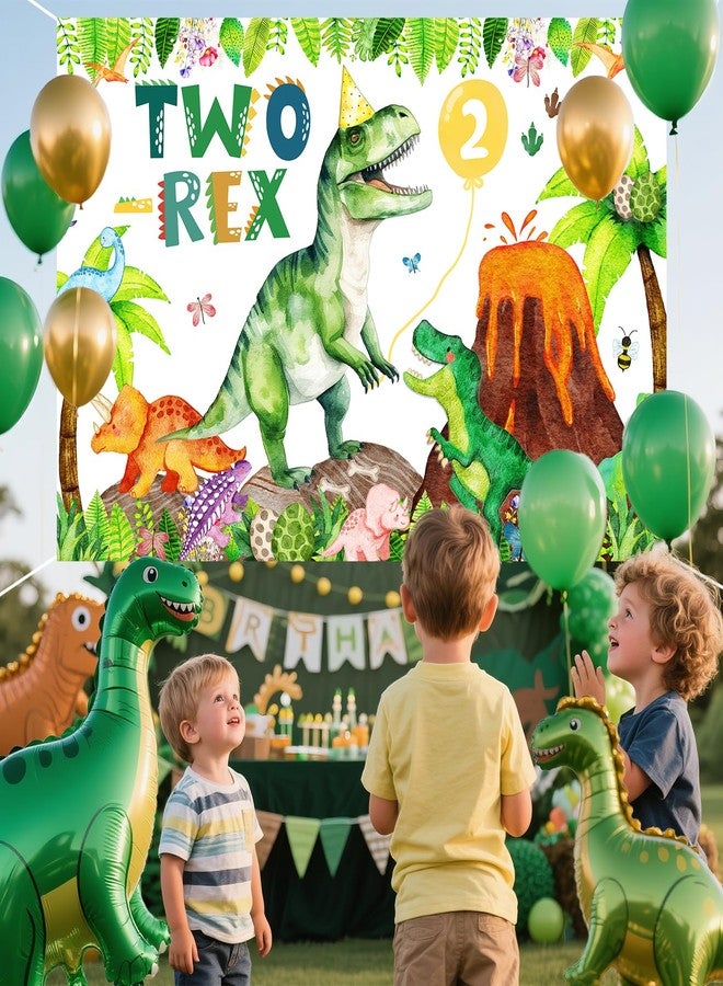 BIGKEOKI Two Rex Birthday Backdrop Banner for Boys Dinosaur 2nd Bday Decorations Jungle T-rex Dino Photography Background Dino Themed 2 Year Old Birthday 2 Rex Dino Bday Party Supplies Decor (Green Dino 2nd) - Image 3